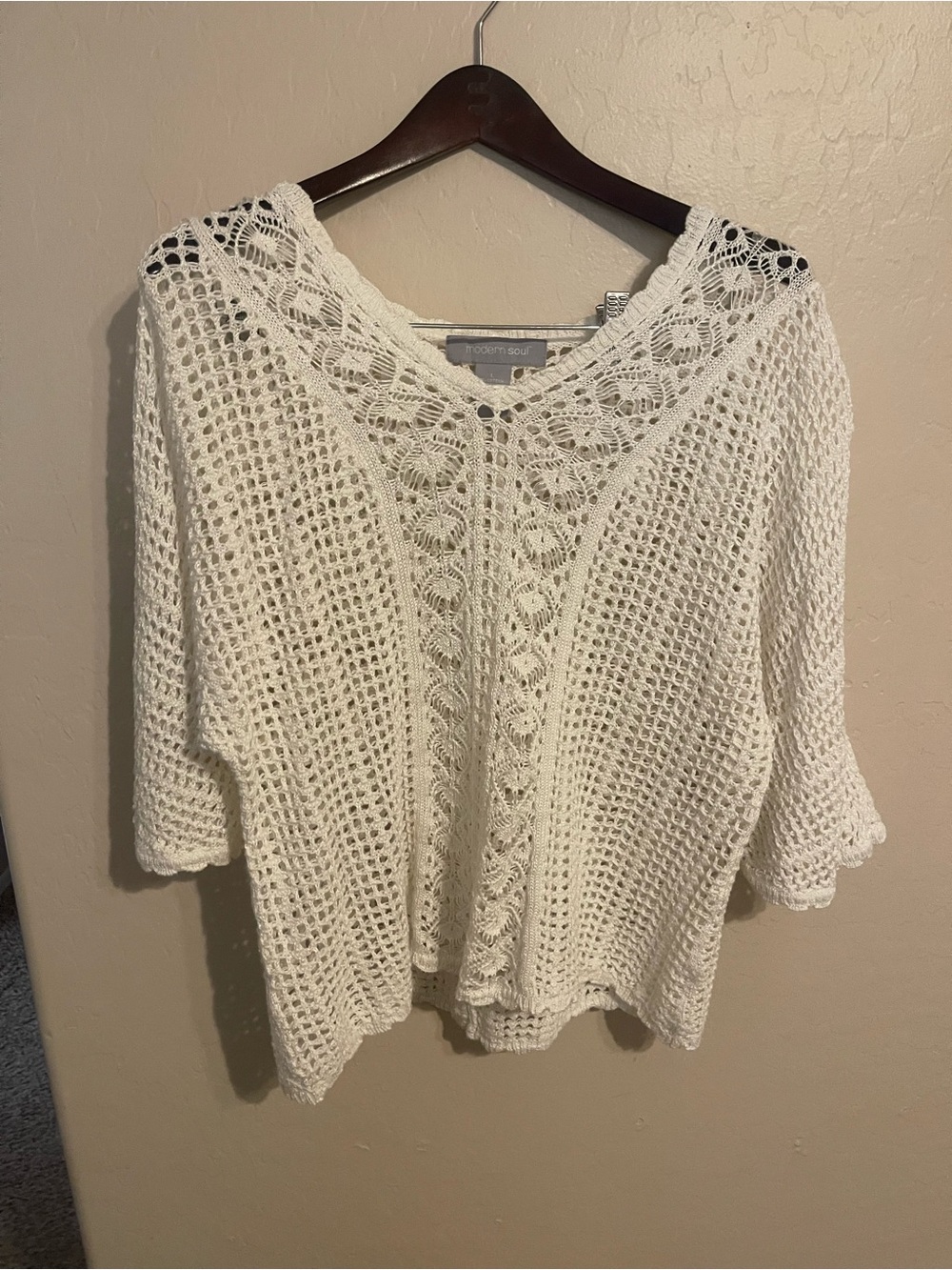 Modern Soul Ivory Open-Knit Crochet Scoop Sweater